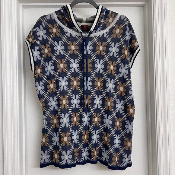 Happy Sheep Women's Knit Sweater Vest Boho Flowers Blue Sz S - Picture 1 of 8